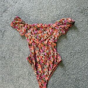 Lush Floral Off-Shoulder Bodysuit - Multicolor